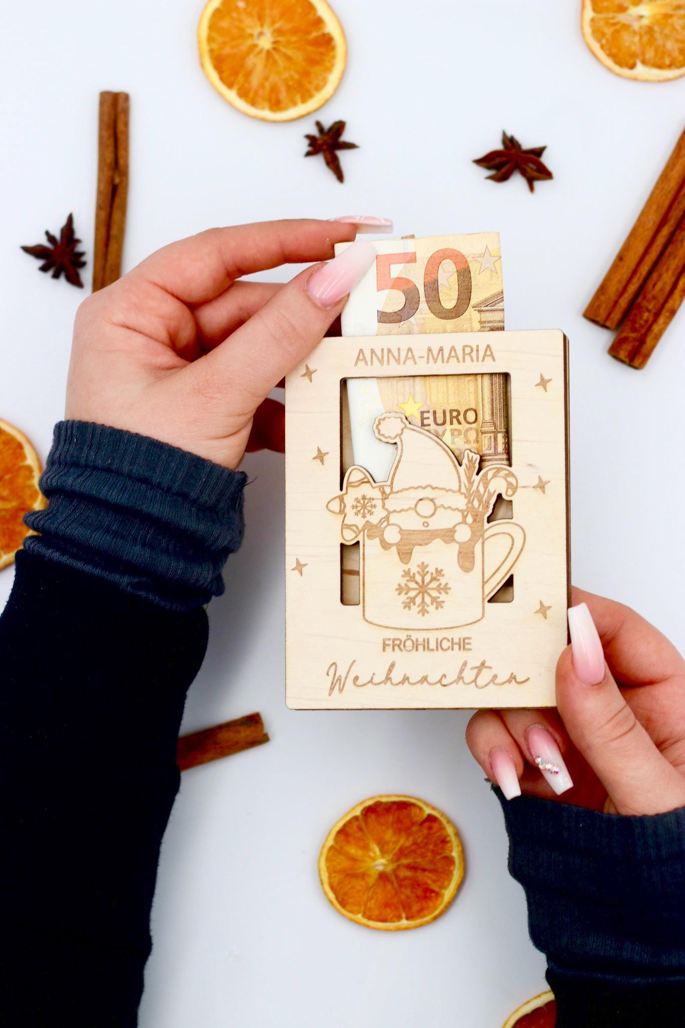 Weihnachten Geldgeschenk mit Namen - Nikolausgeschenk - Geschenk für Kinder - Wichtelgeschenk, Gravur,