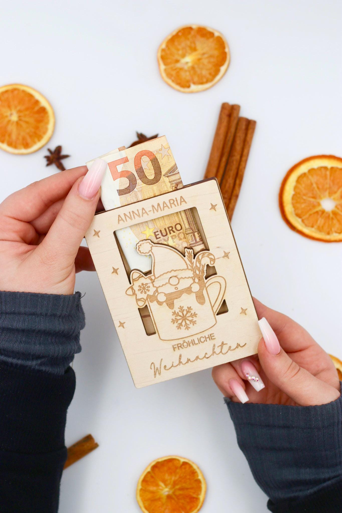 Weihnachten Geldgeschenk mit Namen - Nikolausgeschenk - Geschenk für Kinder - Wichtelgeschenk, Gravur,