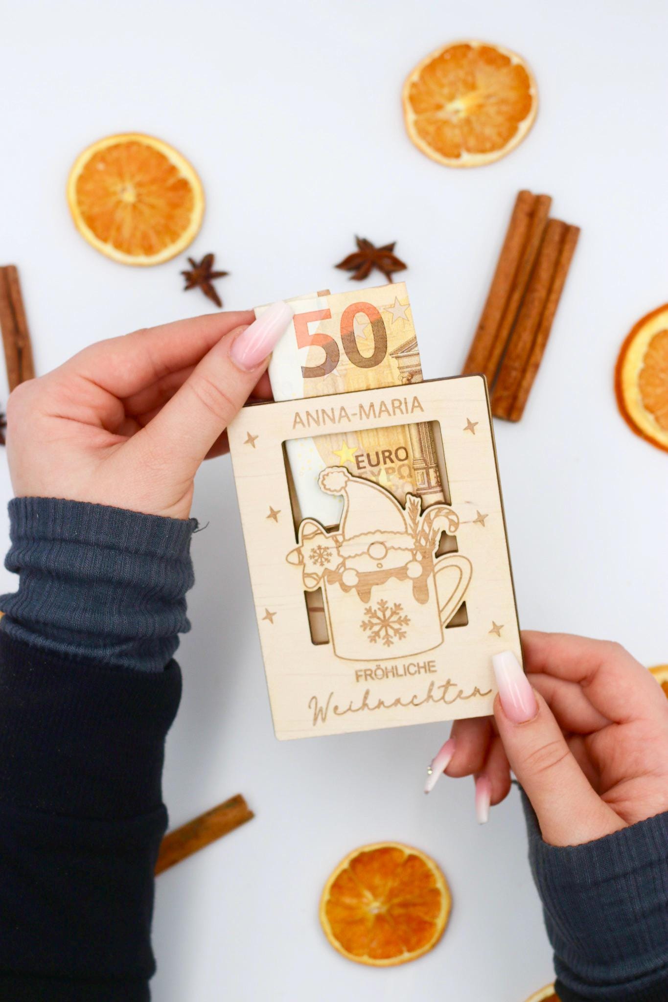 Weihnachten Geldgeschenk mit Namen - Nikolausgeschenk - Geschenk für Kinder - Wichtelgeschenk, Gravur,