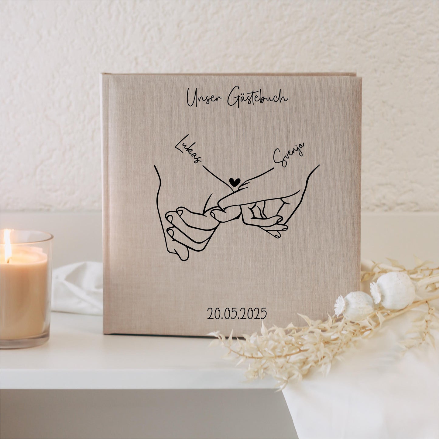 Gästebuch Hochzeit mit Handsymbol - personalisiert mit Namen & Datum, Fotoalbum Hochzeit, Standesamt, Fotobuch, Minimalistisch