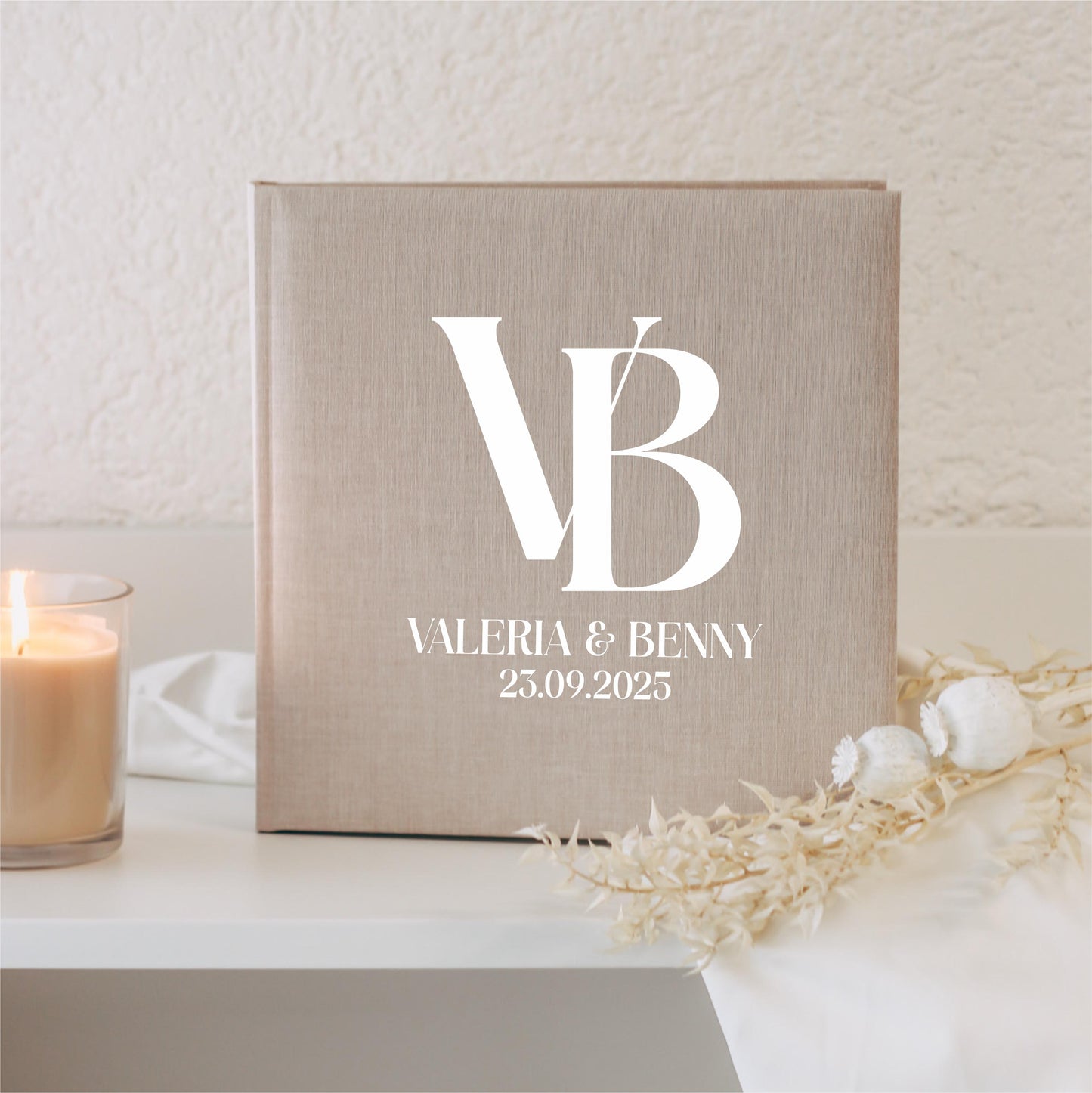 Gästebuch Hochzeit mit Initialen - personalisiert mit Namen & Datum, Fotoalbum Hochzeit, Standesamt, Fotobuch, Minimalistisch