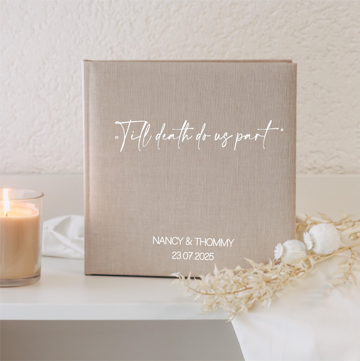 Gästebuch Hochzeit "Till death do us part" - personalisiert mit den Namen & Datum, minimalistisch, Leinen cover, Fotoalbum,
