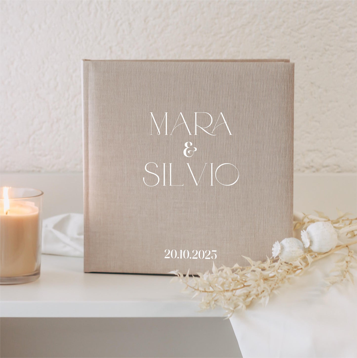 Gästebuch Hochzeit, minimalistisch, personalisiert mit Initialen, Namen & Datum, Fotoalbum Leinencover, Standesamt Dekoration
