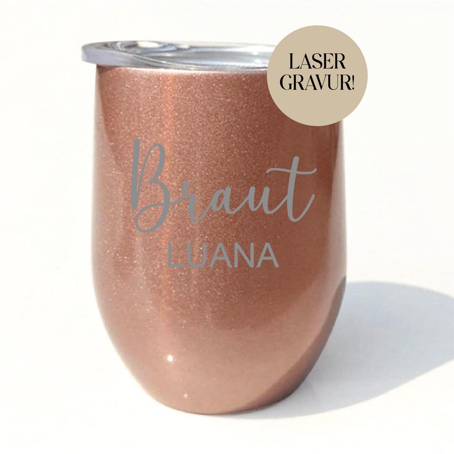 Braut Thermobecher mit Gravur - Weinbecher Sektbecher Weinglas mit Namen JGA Becher - verschiedene Farben