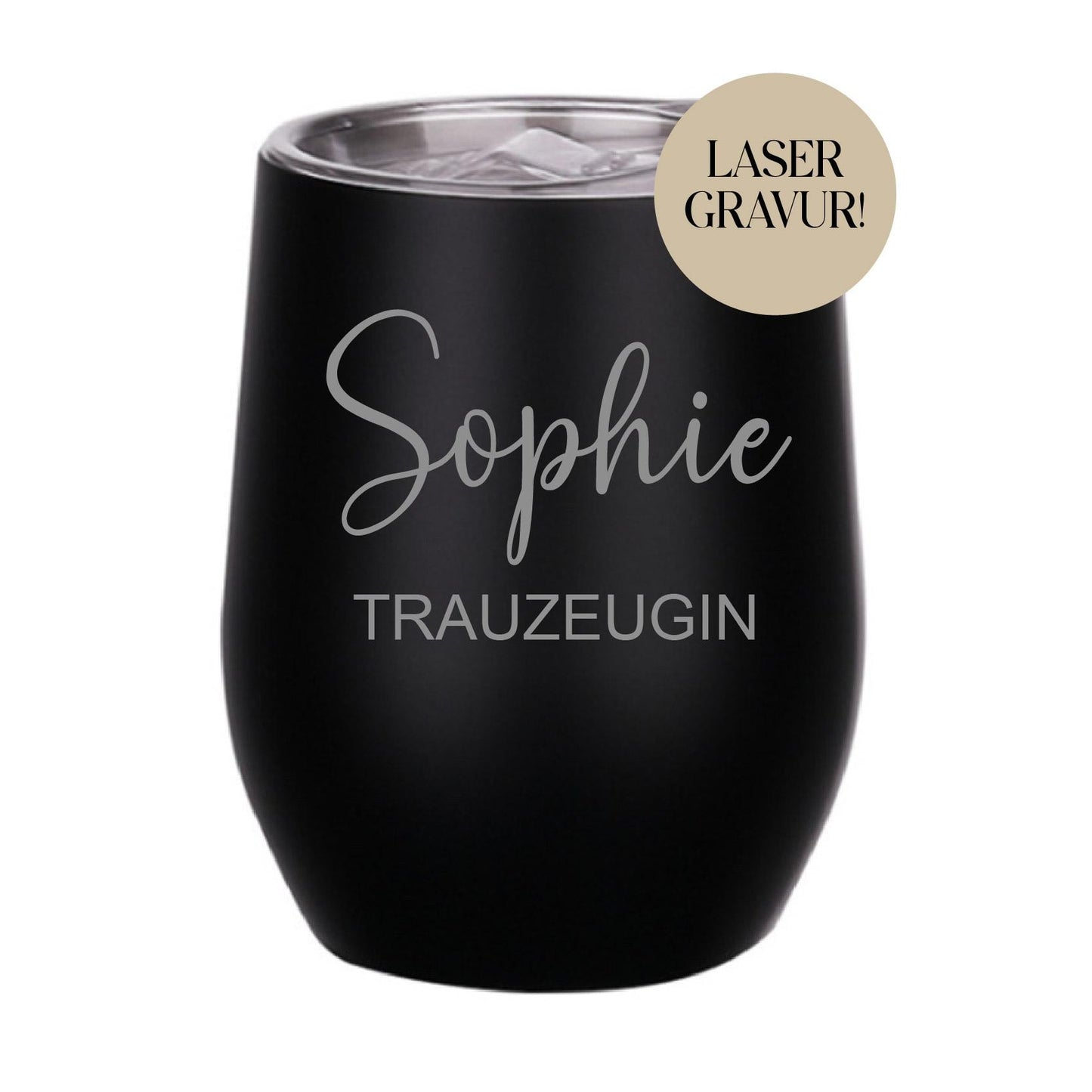 Trauzeugin/Brautjungfer Thermobecher mit Gravur - Weinbecher Sektbecher Weinglas mit Namen JGA Becher - verschiedene Farben
