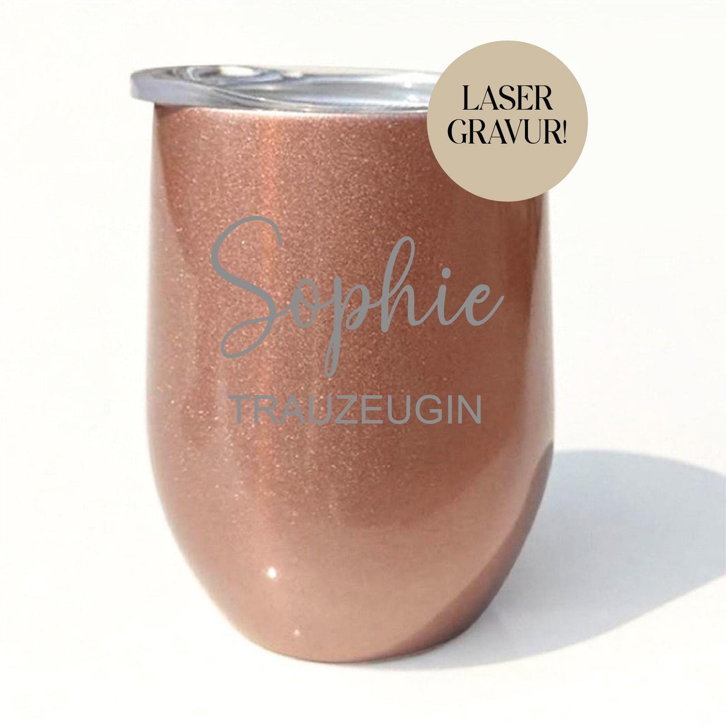 Trauzeugin/Brautjungfer Thermobecher mit Gravur - Weinbecher Sektbecher Weinglas mit Namen JGA Becher - verschiedene Farben