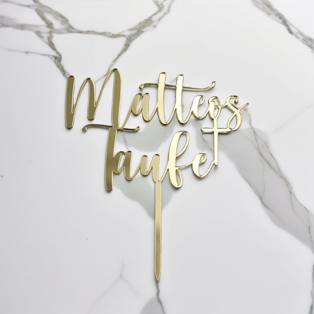 Caketopper personalisiert, Taufe, Kommunion mit Kreuz, Aus Acryl verschiedene Farben möglich,