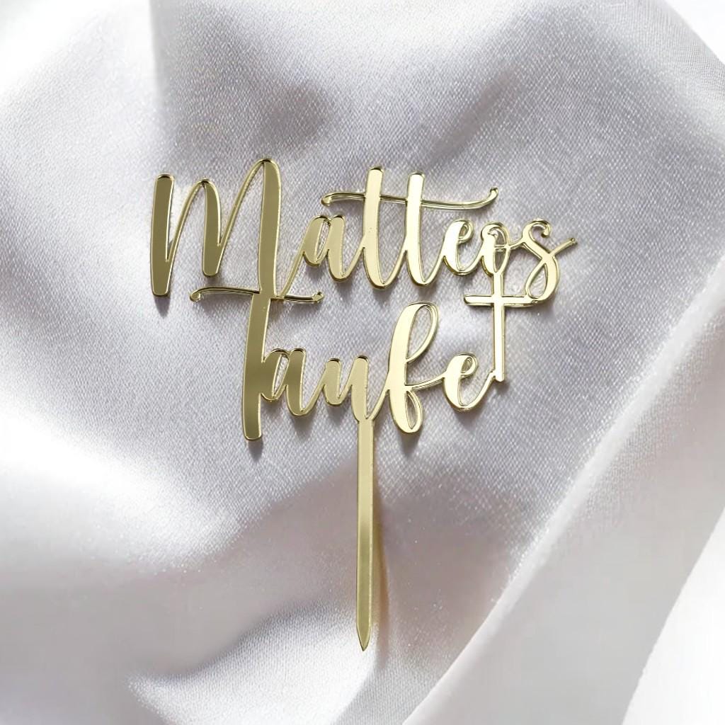 Caketopper personalisiert, Taufe, Kommunion mit Kreuz, Aus Acryl verschiedene Farben möglich,