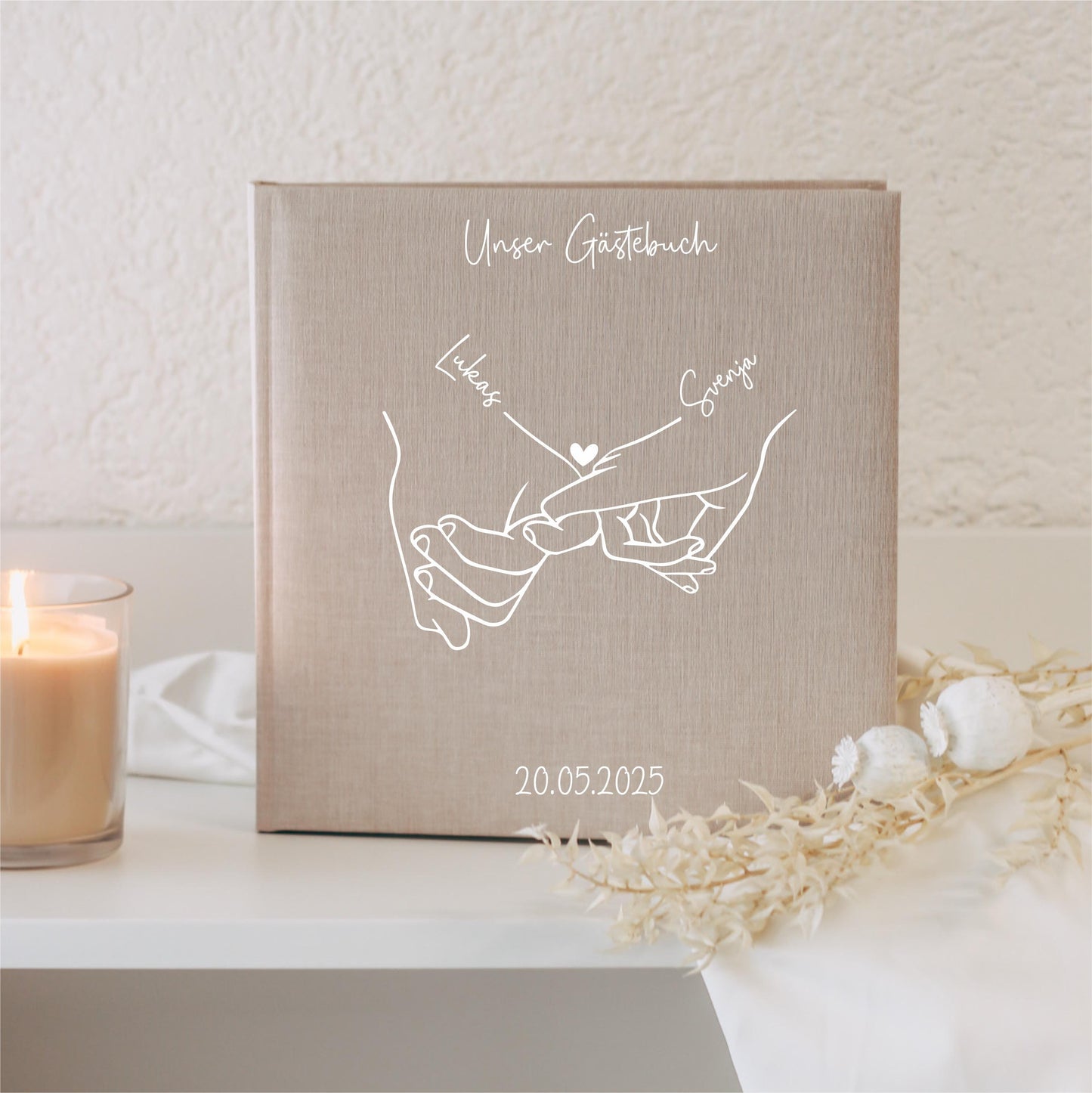Gästebuch Hochzeit mit Handsymbol - personalisiert mit Namen & Datum, Fotoalbum Hochzeit, Standesamt, Fotobuch, Minimalistisch