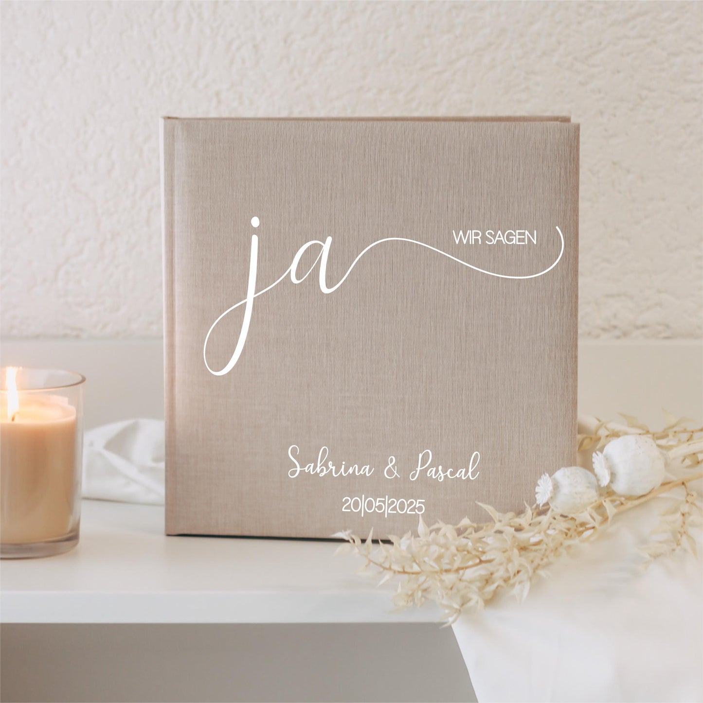 Gästebuch Hochzeit "wir sagen ja" personalisiert mit Namen - Standesamt - Fotoalbum Hochzeit, Leinencover,