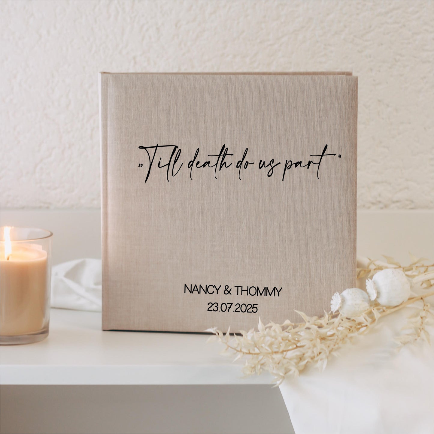 Gästebuch Hochzeit "Till death do us part" - personalisiert mit den Namen & Datum, minimalistisch, Leinen cover, Fotoalbum,