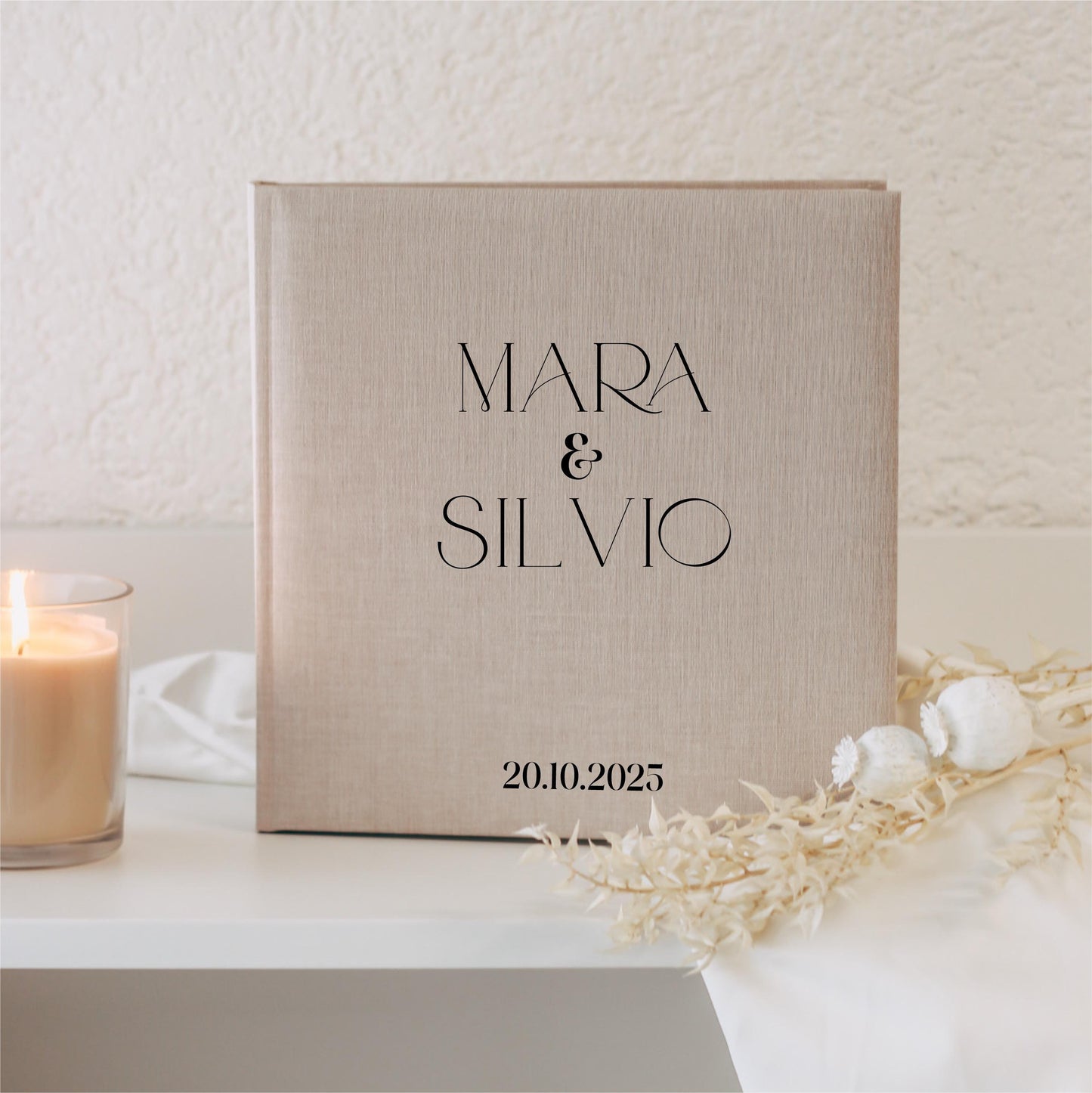 Gästebuch Hochzeit, minimalistisch, personalisiert mit Initialen, Namen & Datum, Fotoalbum Leinencover, Standesamt Dekoration