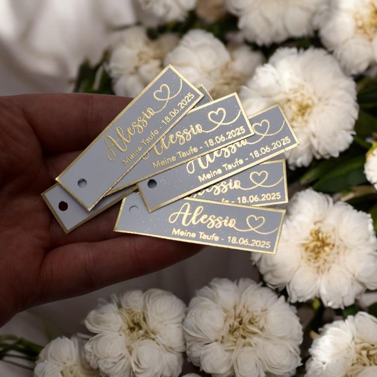 Personalisierte Etiketten Taufe, Kommunion, Mevlüt, Sünnet, Personalisiert mit dem Namen & Datum, Metallic Effekt gold, silber o schwarz