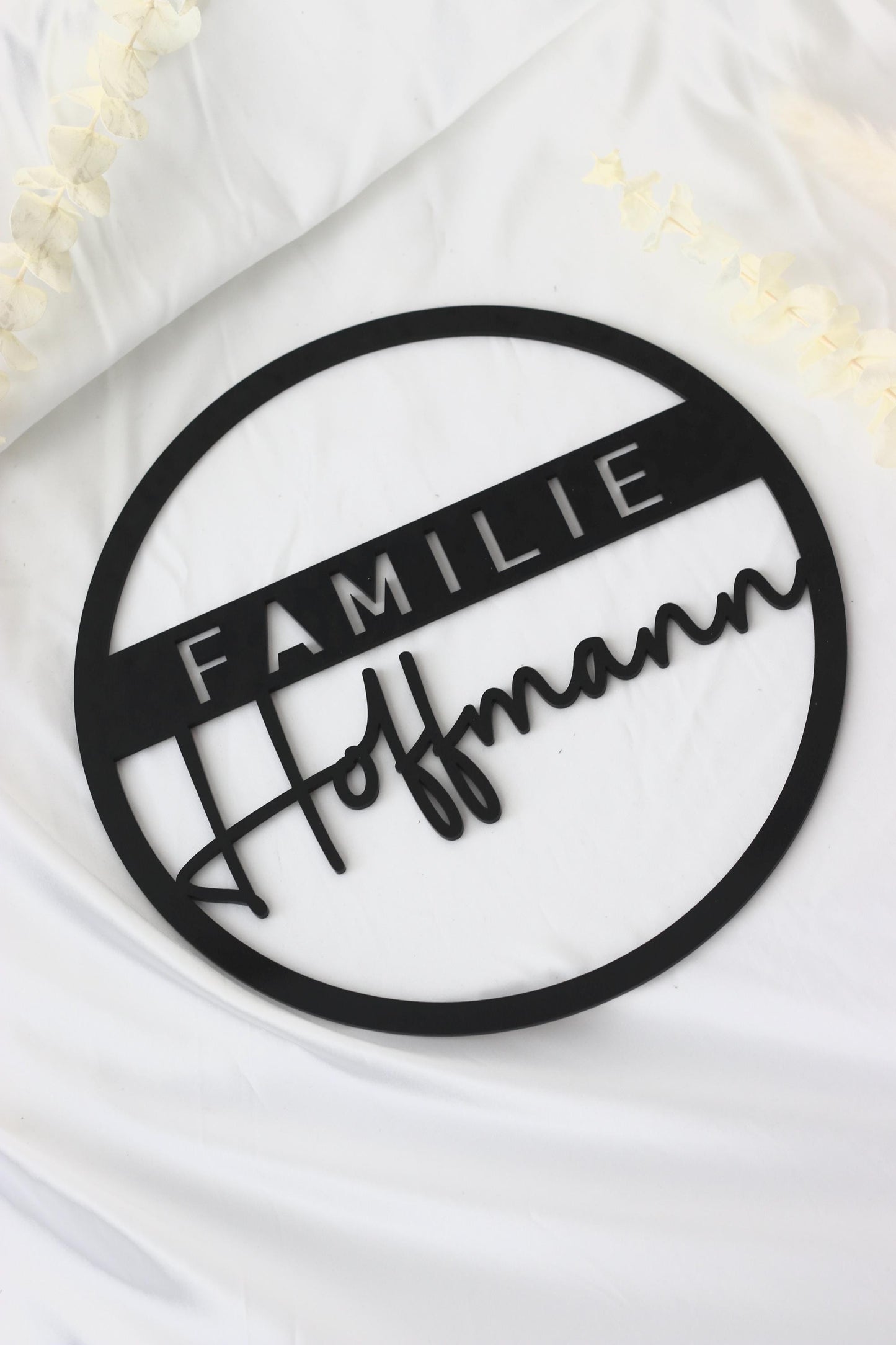 Türschild Familie Nachname 25x25 Acrylglas 3mm Schwarz Weiß Personalisierbar Wanddeko Haustürschild Geschenk, Hochzeitsgeschenk,