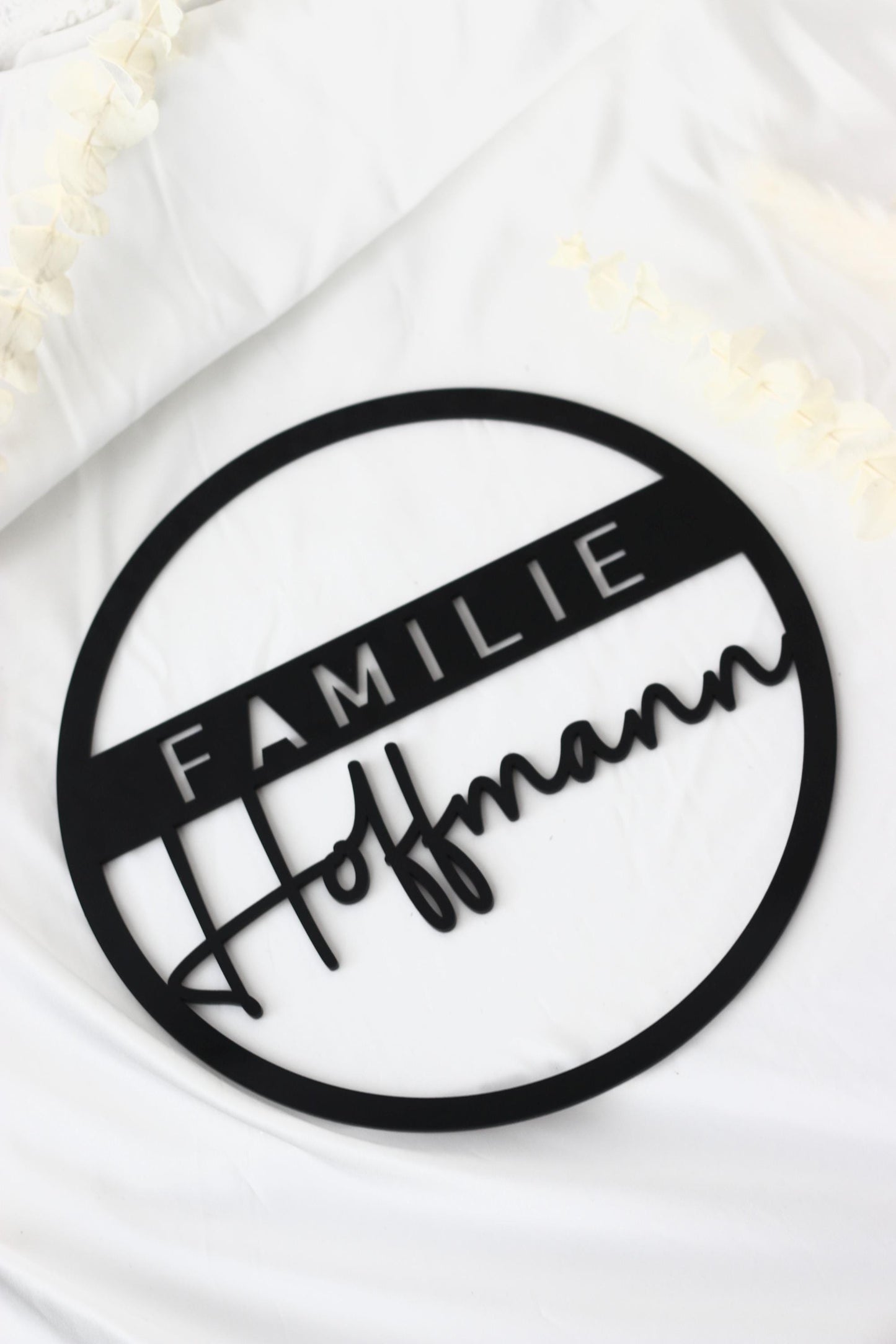 Türschild Familie Nachname 25x25 Acrylglas 3mm Schwarz Weiß Personalisierbar Wanddeko Haustürschild Geschenk, Hochzeitsgeschenk,