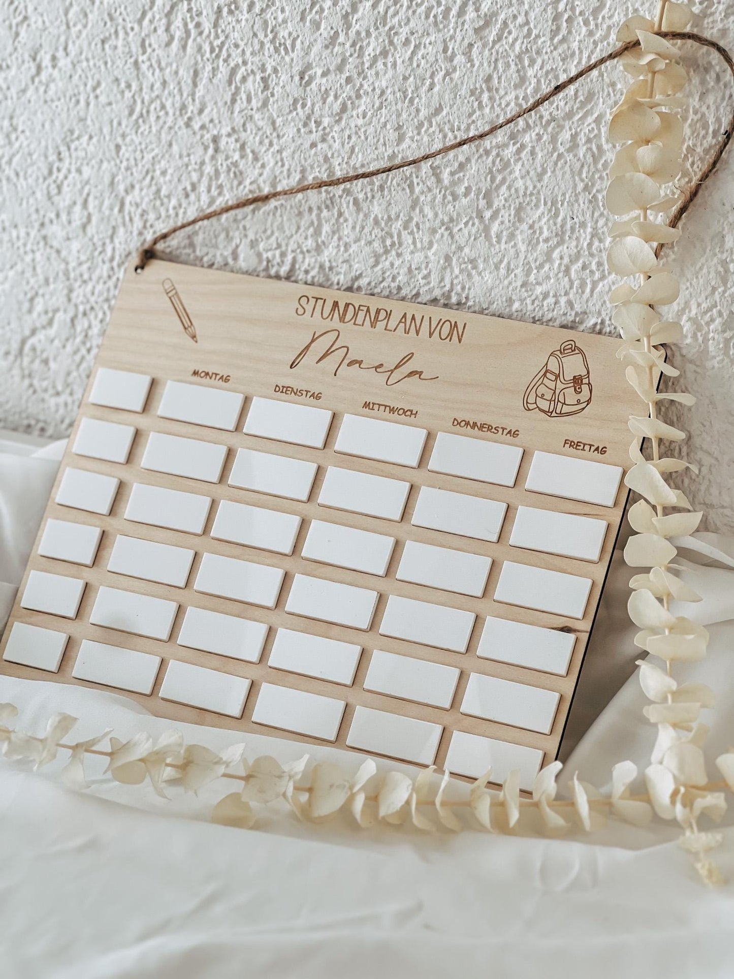 Personalisierter Stundenplan aus Holz für Kinder | Wiederverwendbar mit Acrylfeldern | Geschenk Schulanfang | Einschulung Deko Kinderzimmer