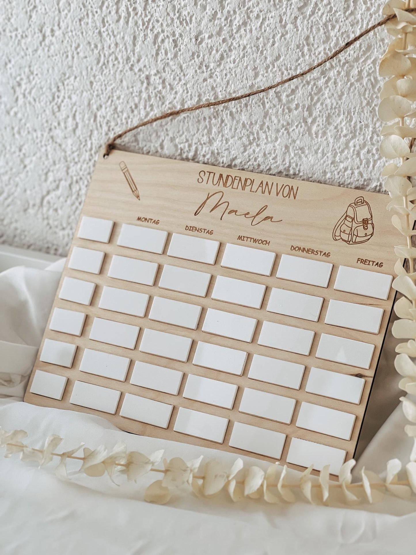 Personalisierter Stundenplan aus Holz für Kinder | Wiederverwendbar mit Acrylfeldern | Geschenk Schulanfang | Einschulung Deko Kinderzimmer