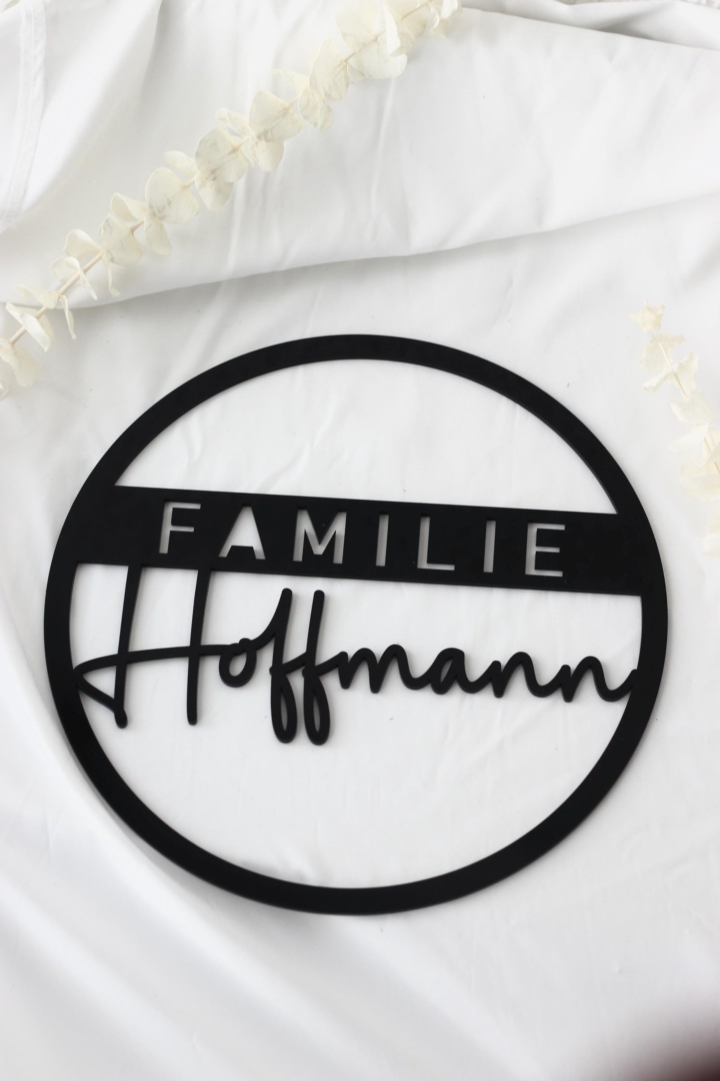 Türschild Familie Nachname 25x25 Acrylglas 3mm Schwarz Weiß Personalisierbar Wanddeko Haustürschild Geschenk, Hochzeitsgeschenk,