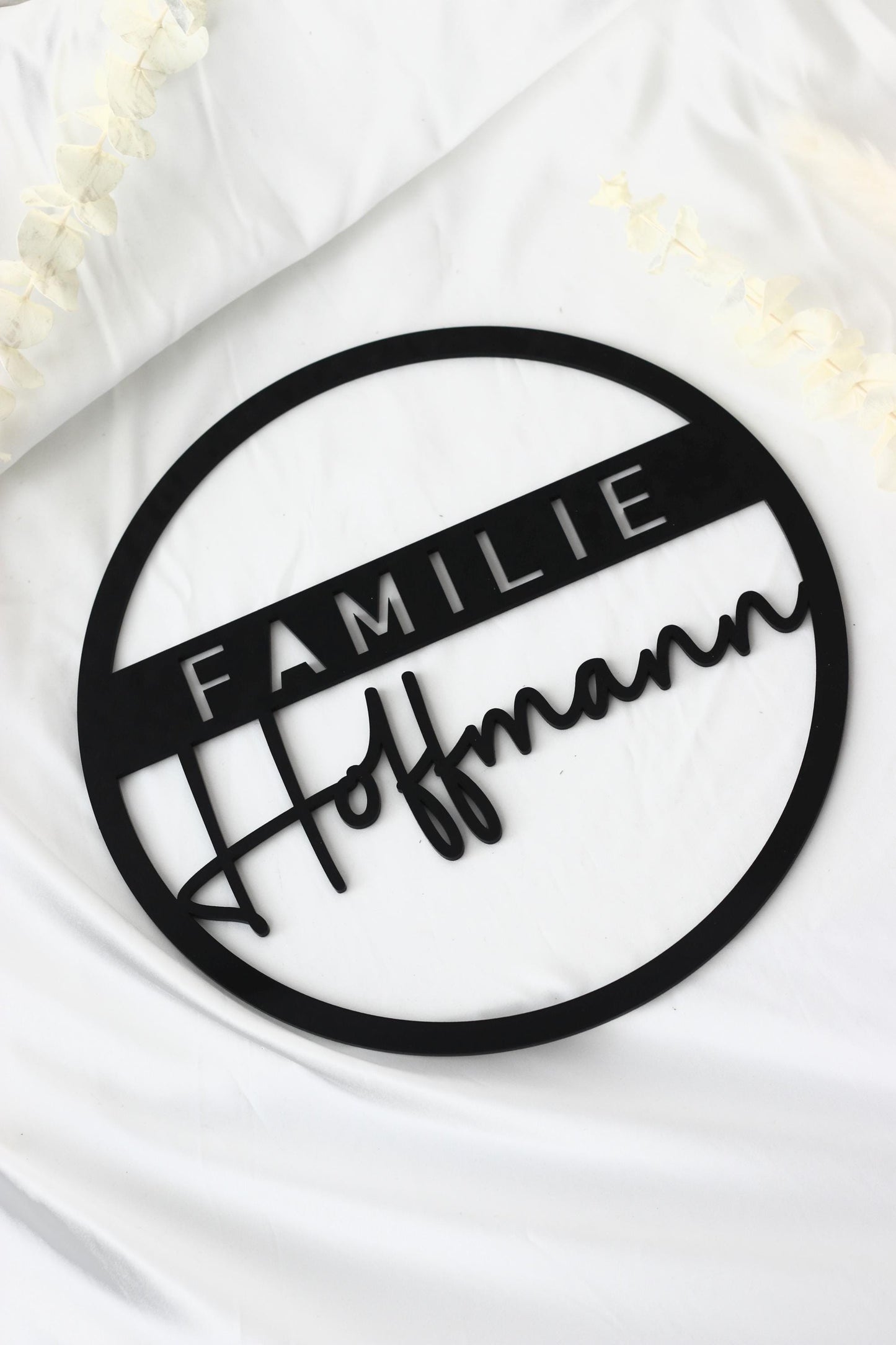 Türschild Familie Nachname 25x25 Acrylglas 3mm Schwarz Weiß Personalisierbar Wanddeko Haustürschild Geschenk, Hochzeitsgeschenk,
