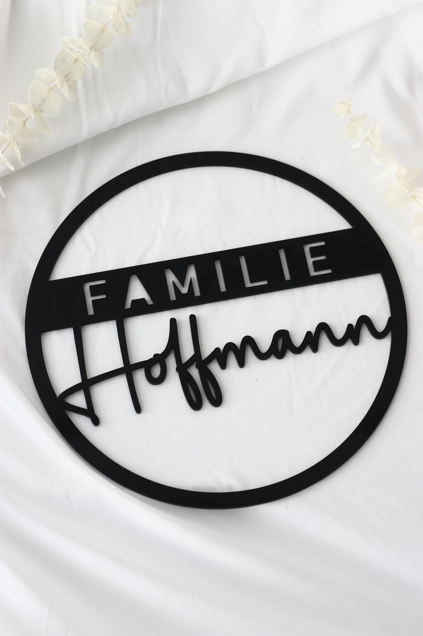 Türschild Familie Nachname 25x25 Acrylglas 3mm Schwarz Weiß Personalisierbar Wanddeko Haustürschild Geschenk, Hochzeitsgeschenk,