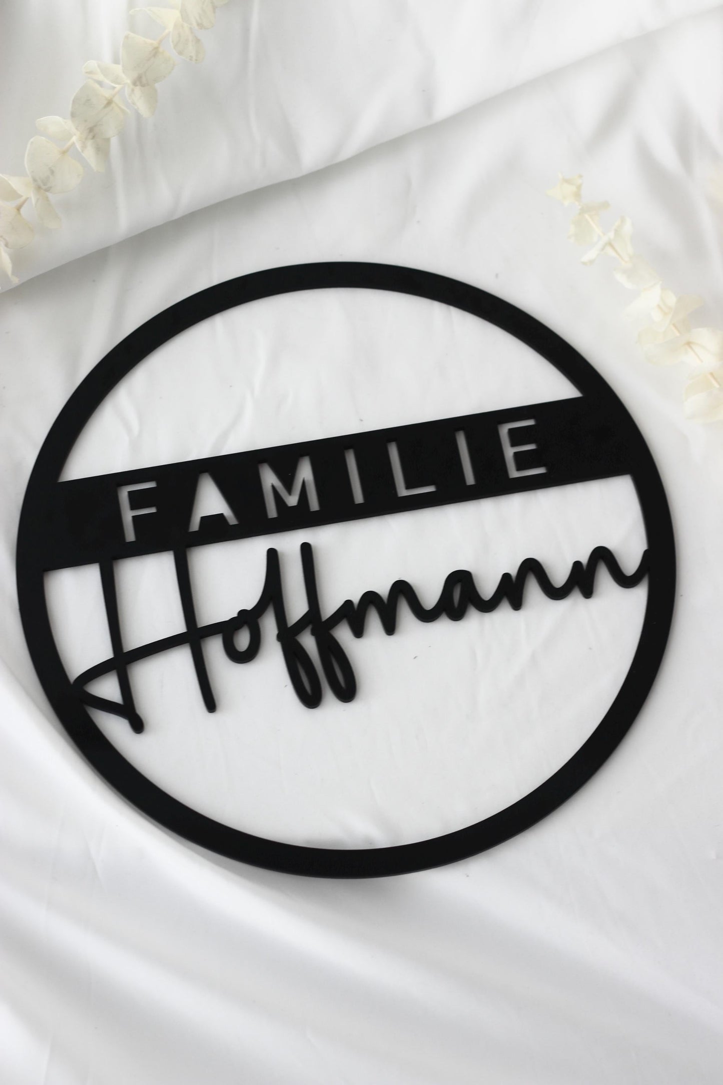 Türschild Familie Nachname 25x25 Acrylglas 3mm Schwarz Weiß Personalisierbar Wanddeko Haustürschild Geschenk, Hochzeitsgeschenk,