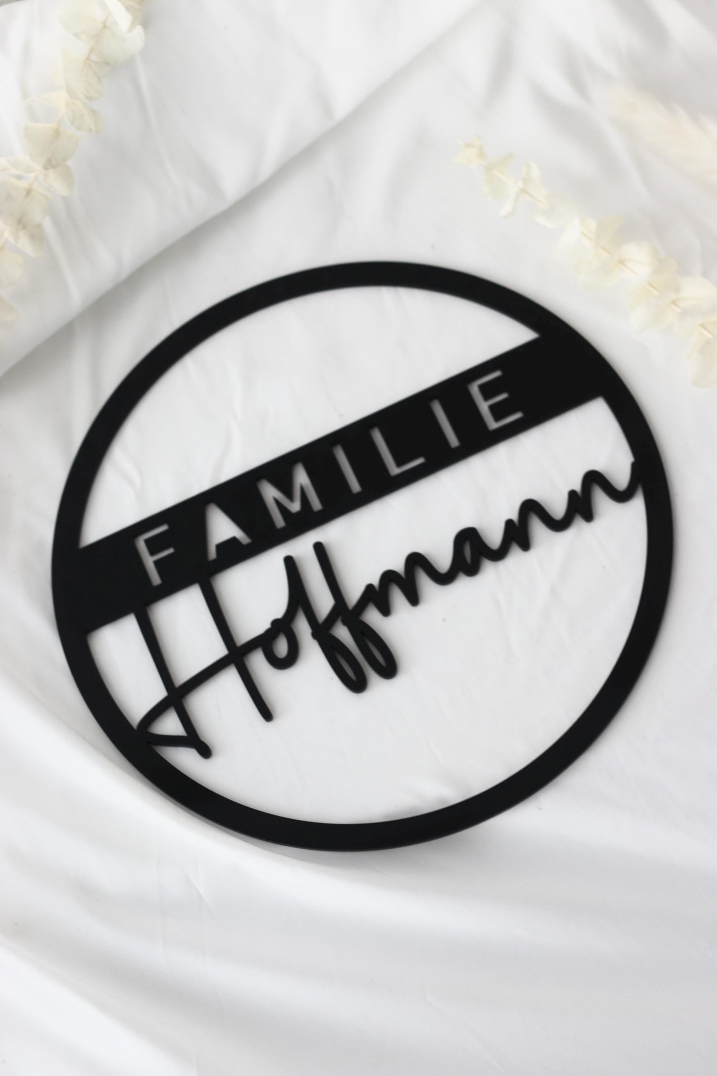 Türschild Familie Nachname 25x25 Acrylglas 3mm Schwarz Weiß Personalisierbar Wanddeko Haustürschild Geschenk, Hochzeitsgeschenk,