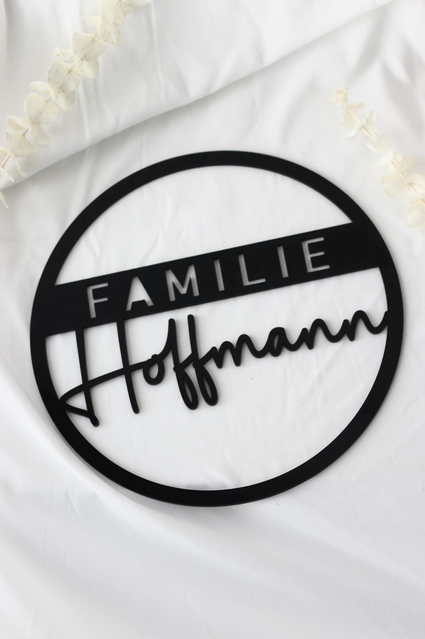 Türschild Familie Nachname 25x25 Acrylglas 3mm Schwarz Weiß Personalisierbar Wanddeko Haustürschild Geschenk, Hochzeitsgeschenk,