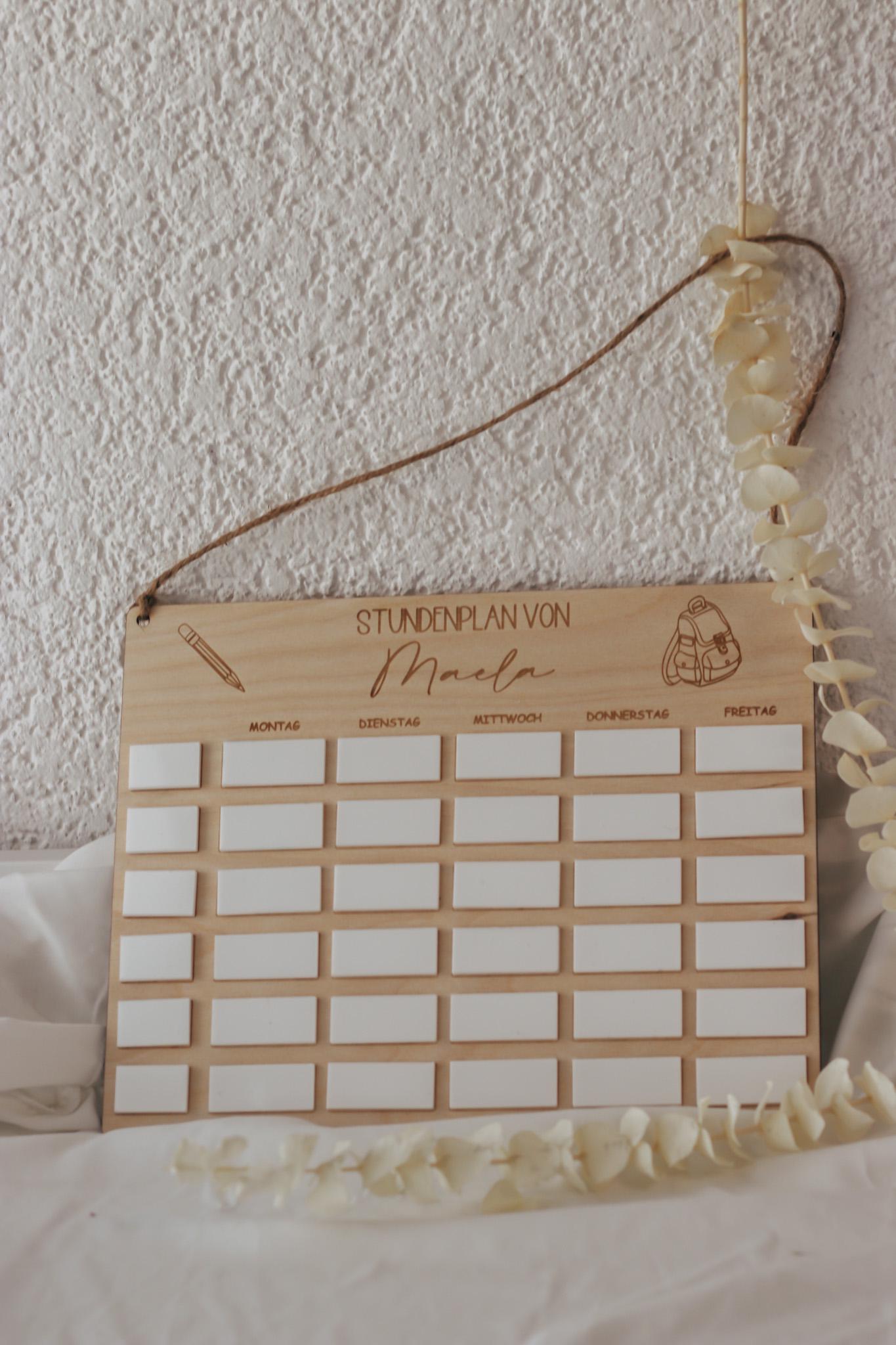 Personalisierter Stundenplan aus Holz für Kinder | Wiederverwendbar mit Acrylfeldern | Geschenk Schulanfang | Einschulung Deko Kinderzimmer
