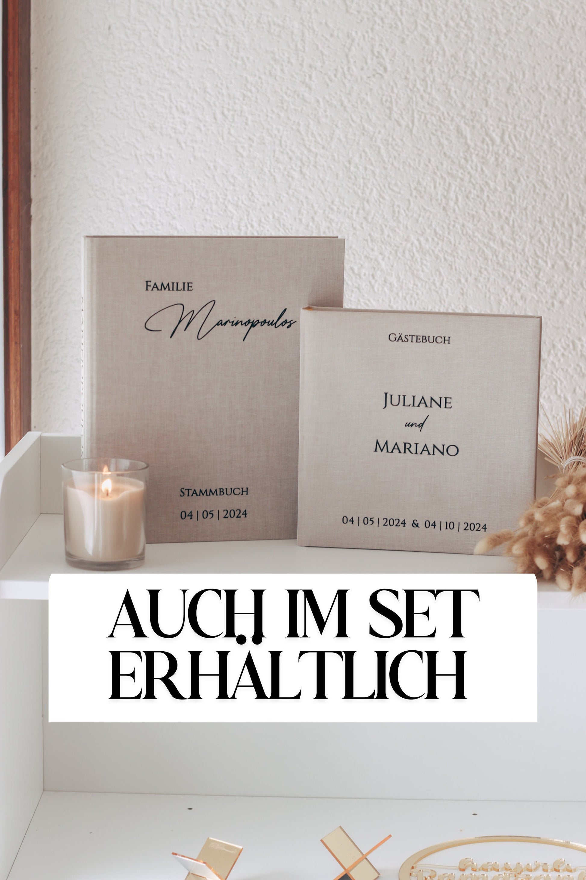 Gästebuch Hochzeit mit Leinen cover personalisiert - auch im SET mit Stammbuch erhältlich