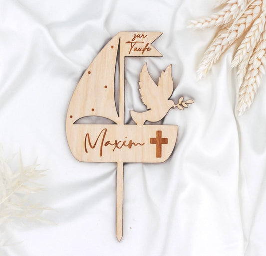 Caketopper aus Holz - Taufe - Mit Personalisierung / Namen