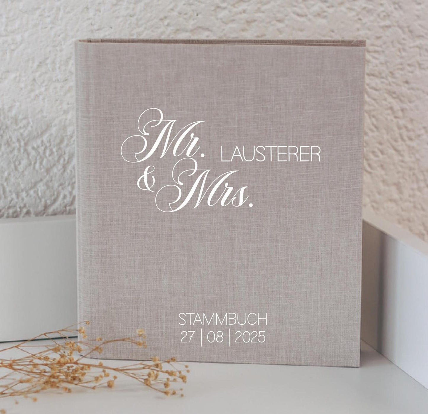 Stammbuch A5 personalisiert, Leinen Cover, Hochzeit, Stammbuch der Familie, Namen & Datum