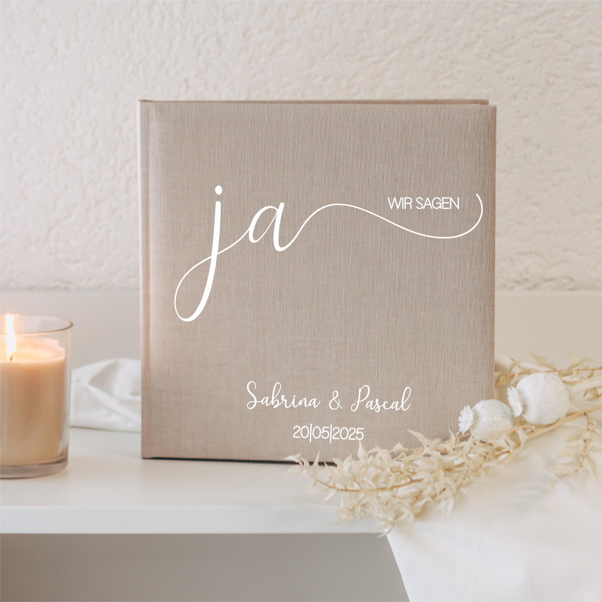 Gästebuch Hochzeit "wir sagen ja" personalisiert mit Namen - Standesamt - Fotoalbum Hochzeit, Leinencover,
