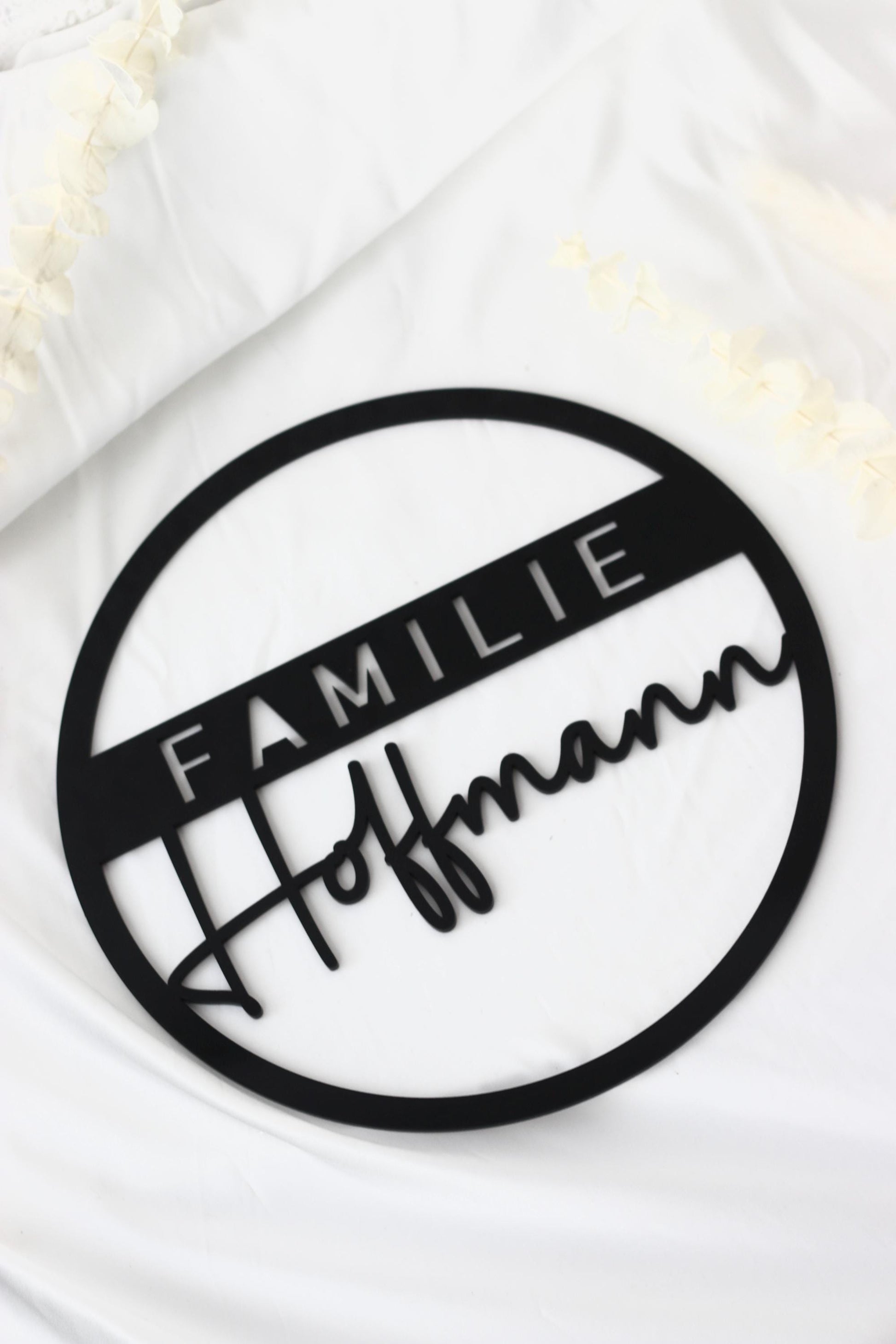 Türschild Familie Nachname 25x25 Acrylglas 3mm Schwarz Weiß Personalisierbar Wanddeko Haustürschild Geschenk, Hochzeitsgeschenk,