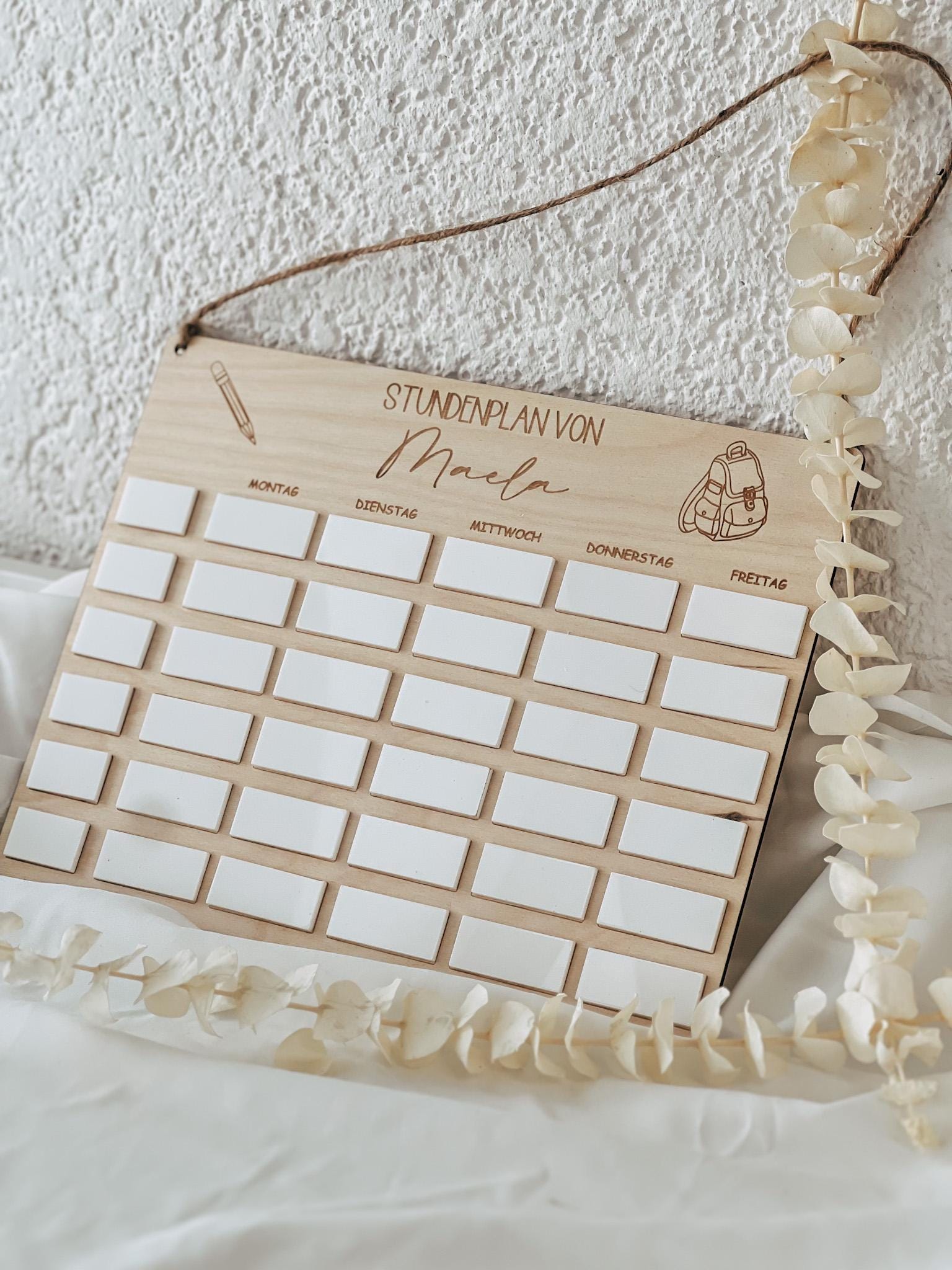 Personalisierter Stundenplan aus Holz für Kinder | Wiederverwendbar mit Acrylfeldern | Geschenk Schulanfang | Einschulung Deko Kinderzimmer