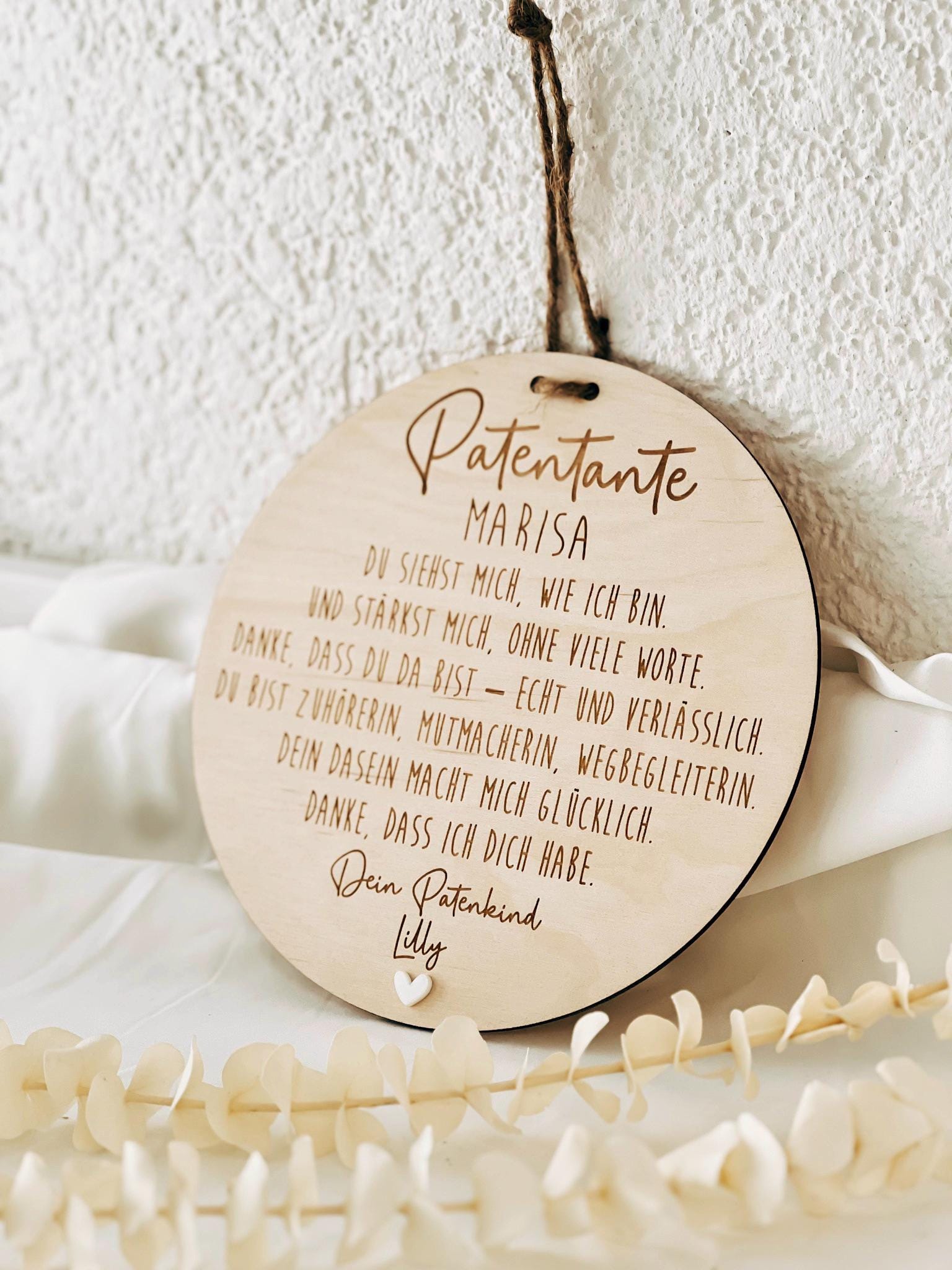 Personalisiertes Patengeschenk Holzschild | Patentante Patenonkel Pateneltern | Geschenk für Paten mit Herz | Dankeschön, Taufe, Patenkind