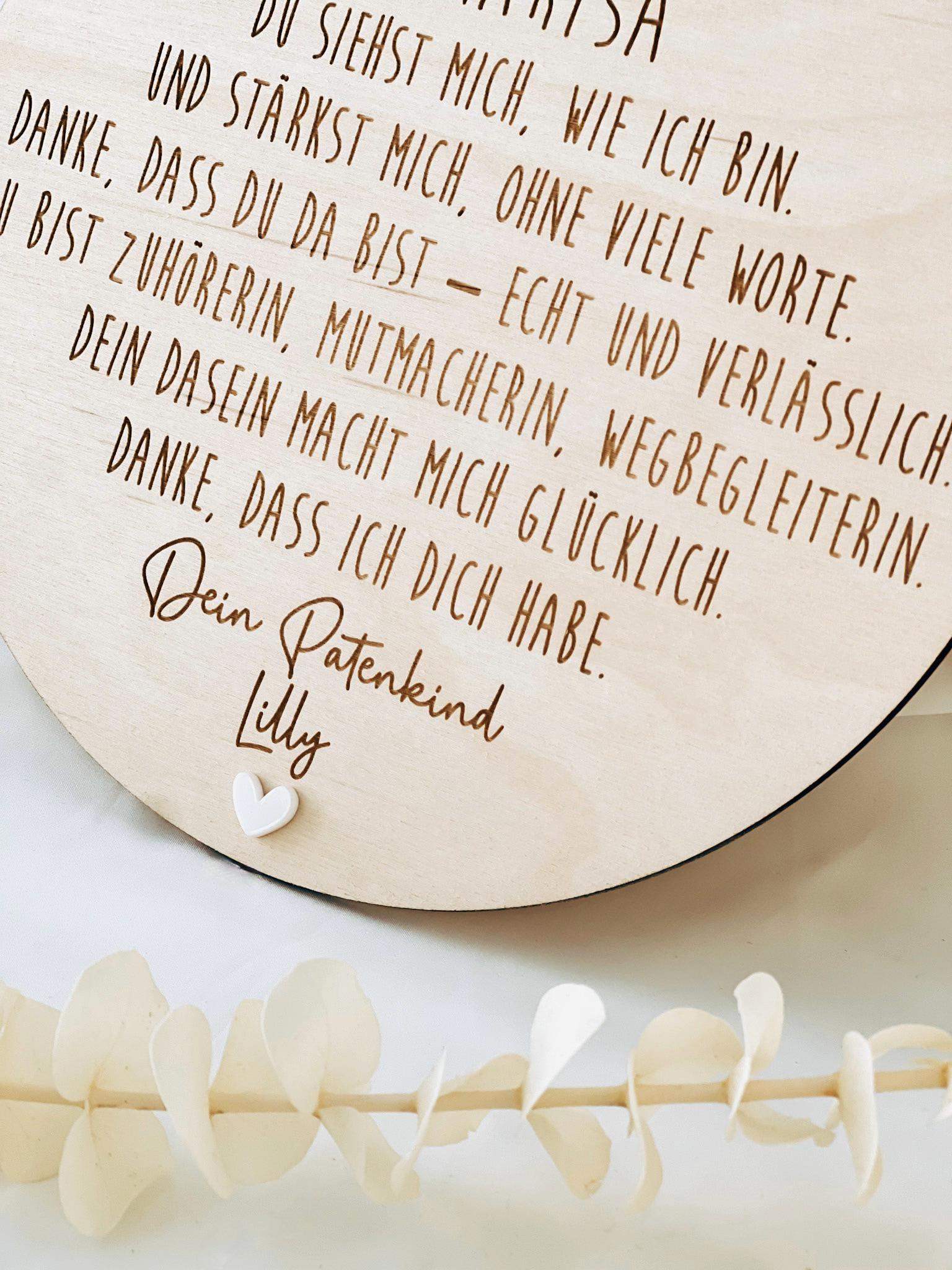 Personalisiertes Patengeschenk Holzschild | Patentante Patenonkel Pateneltern | Geschenk für Paten mit Herz | Dankeschön, Taufe, Patenkind