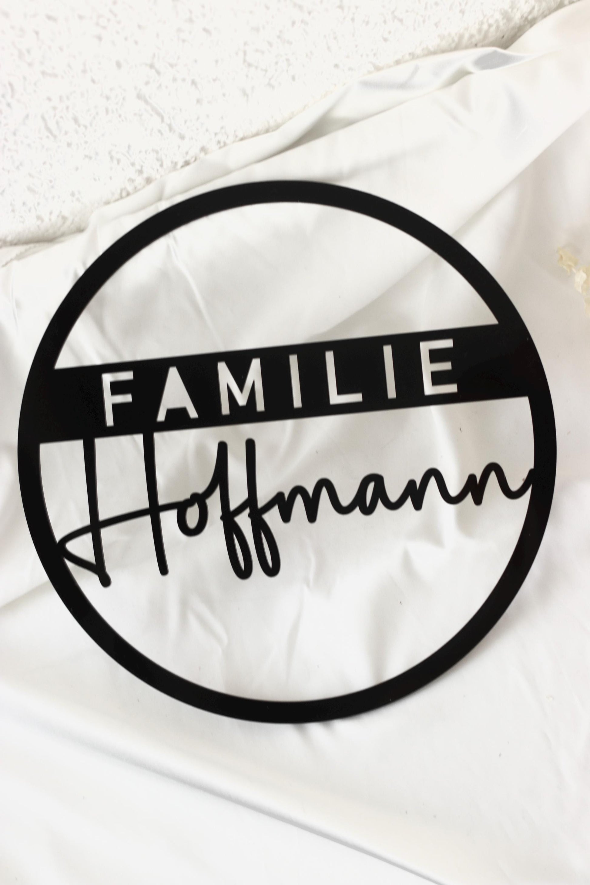 Türschild Familie Nachname 25x25 Acrylglas 3mm Schwarz Weiß Personalisierbar Wanddeko Haustürschild Geschenk, Hochzeitsgeschenk,