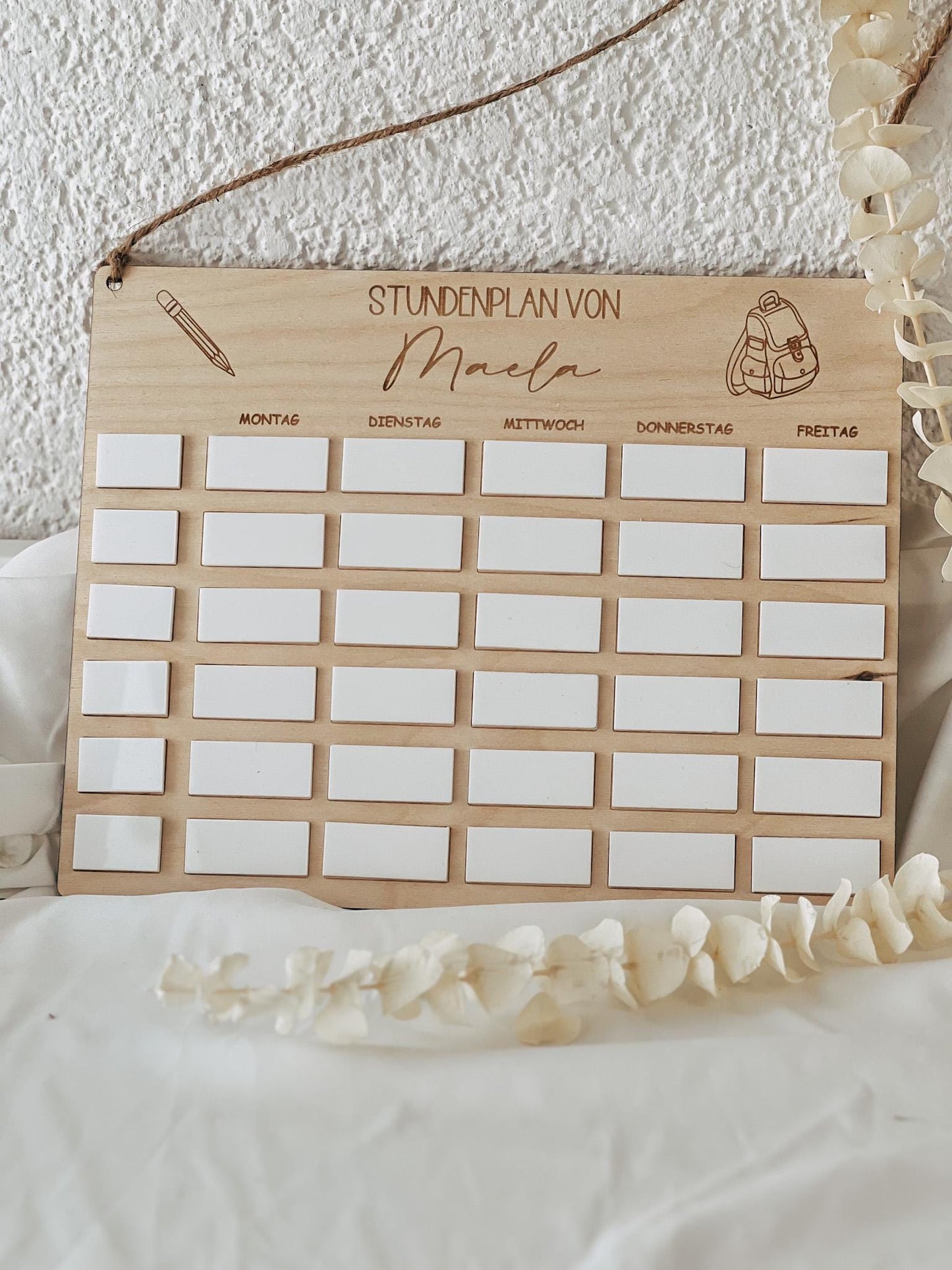 Personalisierter Stundenplan aus Holz für Kinder | Wiederverwendbar mit Acrylfeldern | Geschenk Schulanfang | Einschulung Deko Kinderzimmer