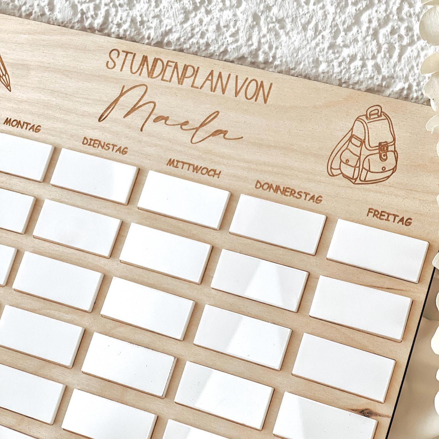 Personalisierter Stundenplan aus Holz für Kinder | Wiederverwendbar mit Acrylfeldern | Geschenk Schulanfang | Einschulung Deko Kinderzimmer