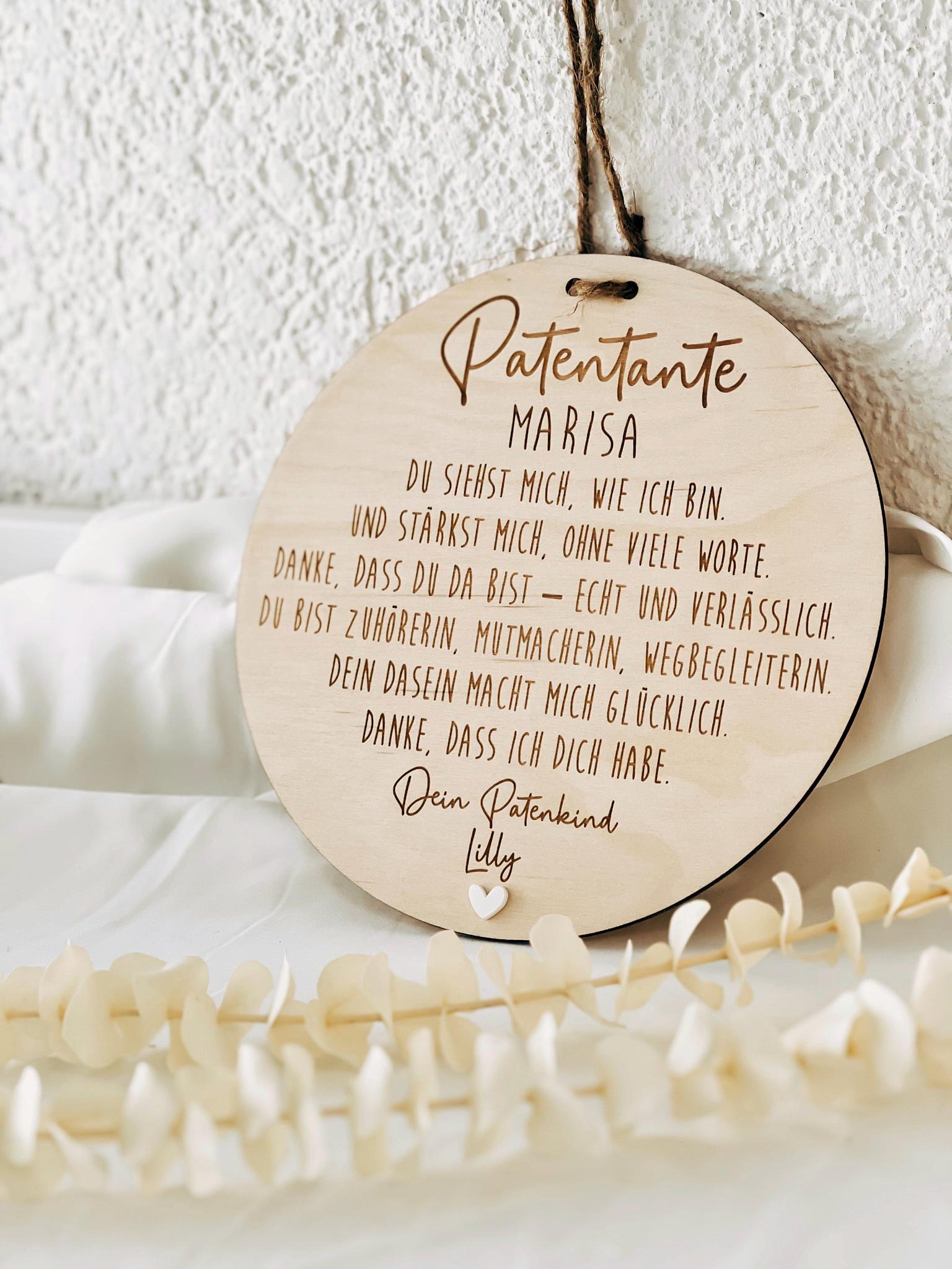 Personalisiertes Patengeschenk Holzschild | Patentante Patenonkel Pateneltern | Geschenk für Paten mit Herz | Dankeschön, Taufe, Patenkind