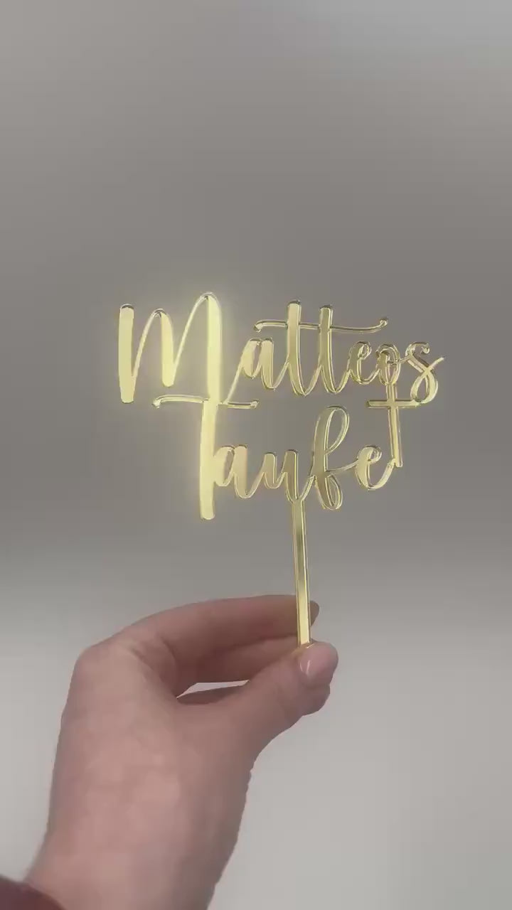 Caketopper personalisiert, Taufe, Kommunion mit Kreuz, Aus Acryl verschiedene Farben möglich,