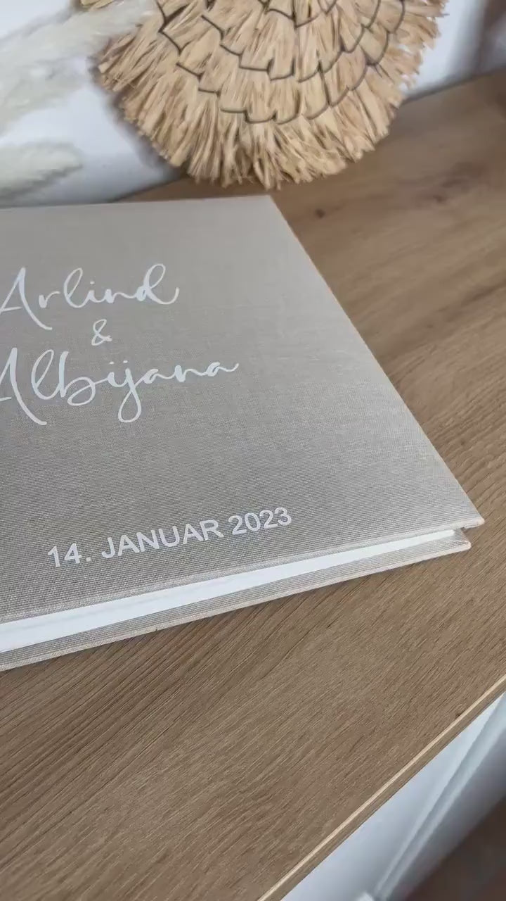 Gästebuch aus Leinen Hochzeit Fotoalbum beige weiß minimalistisch