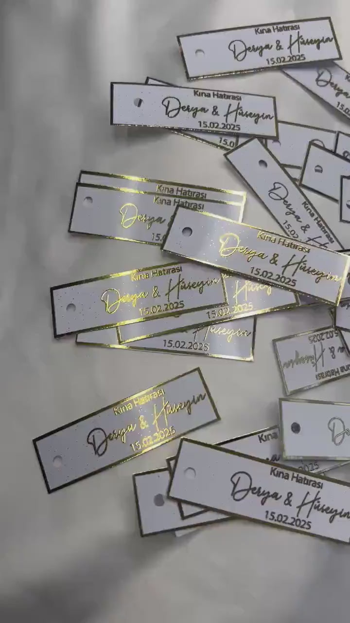 Kina Gecesi, Personalisierte Etiketten für Gastgeschenke mit metallic Veredelung in gold, Kina Hatirasi, Henna Nacht, Kanagjegj,