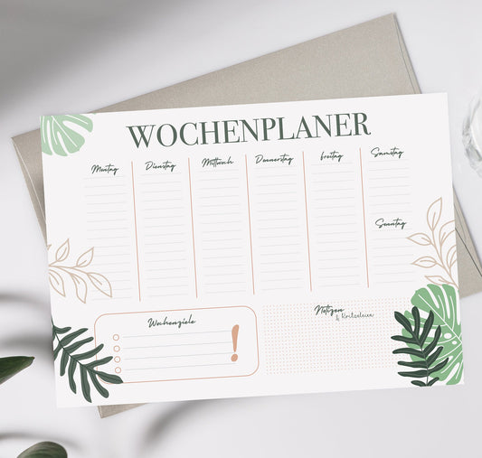 Wochenplaner A4 - Notizblock - Büro - TO DO Liste - Stundenplan - Wochenplan - Meal Planner