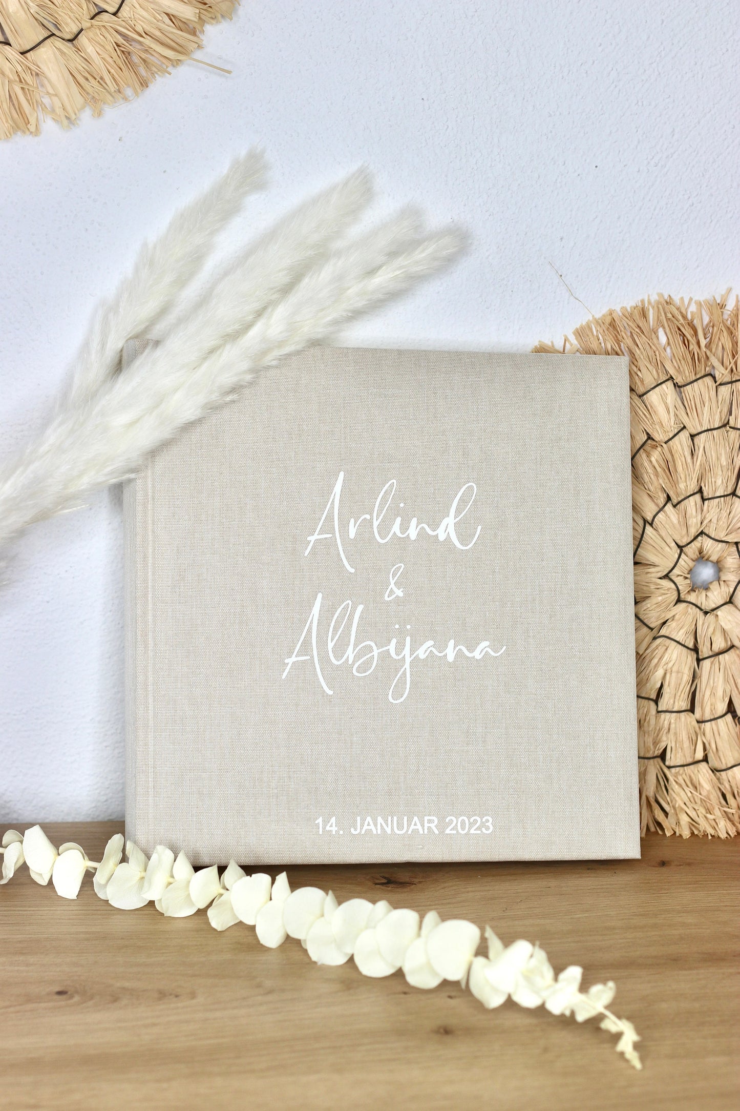 Gästebuch aus Leinen Hochzeit Fotoalbum beige weiß minimalistisch