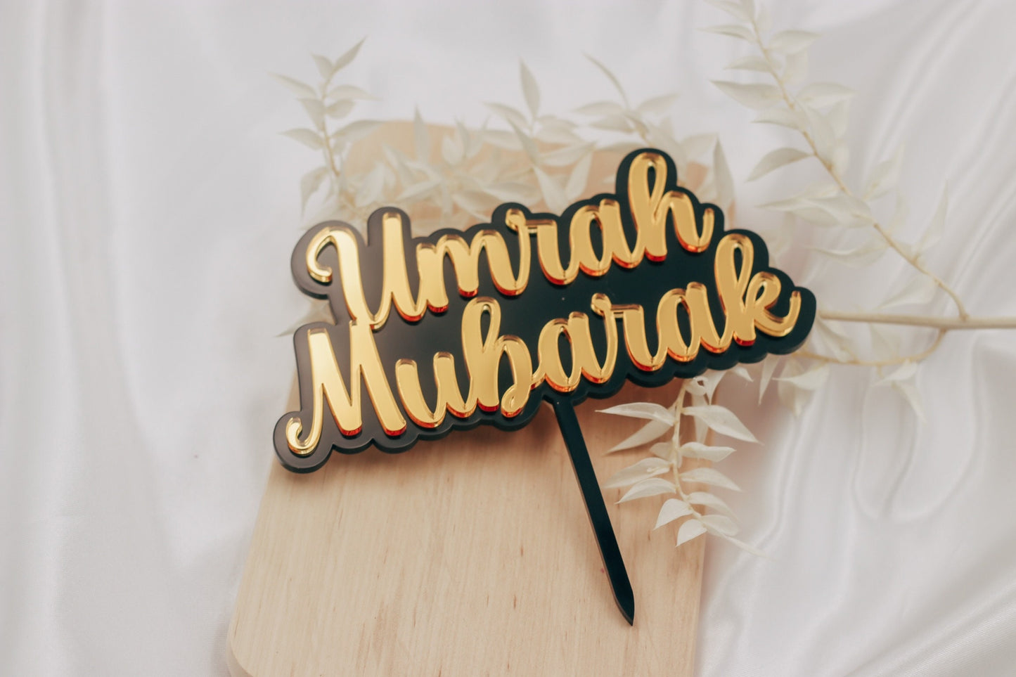 Umrah Mubarak Cake Topper Geschenk Mekka Schwarz Gold Acryl