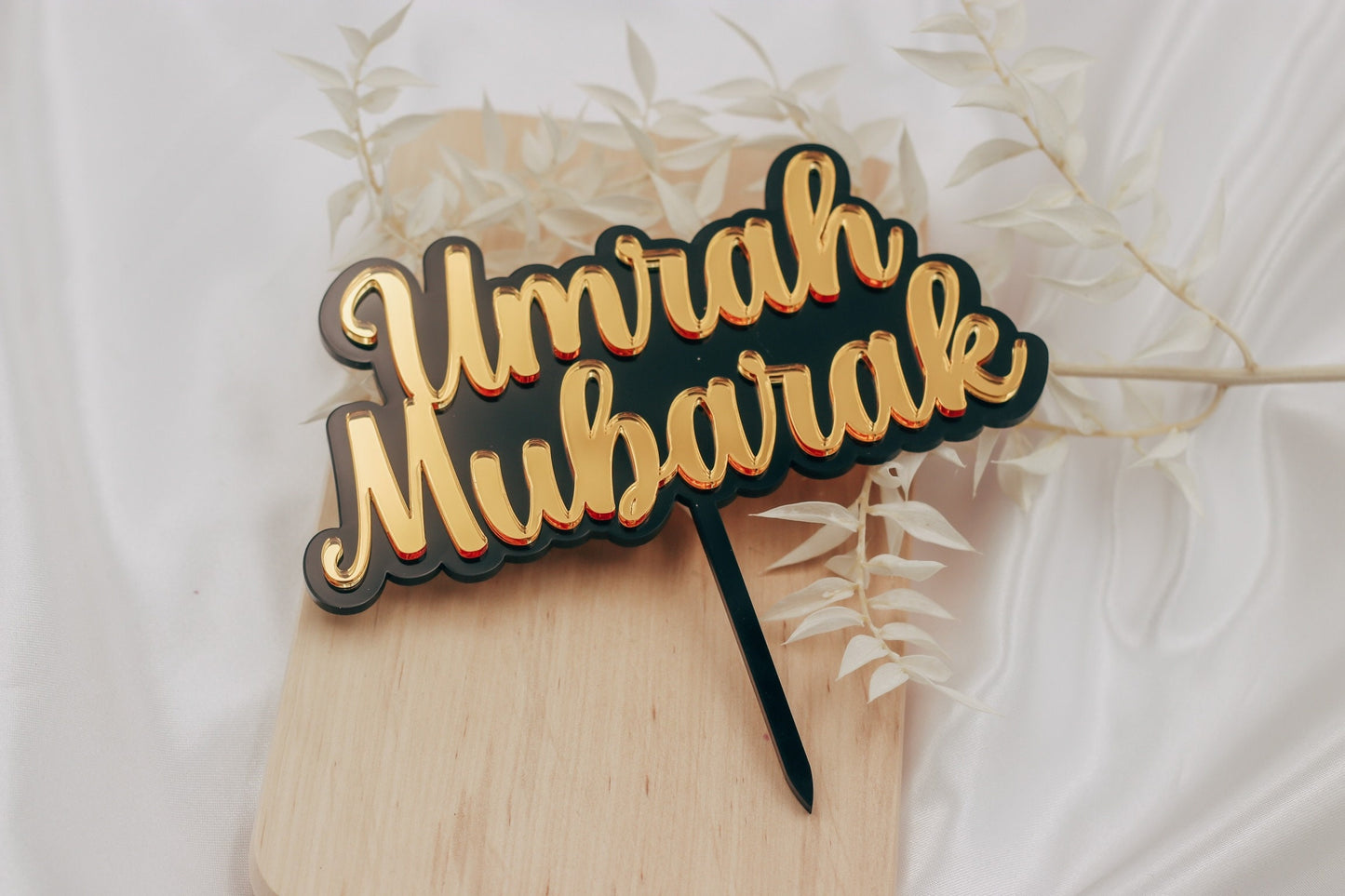 Umrah Mubarak Cake Topper Geschenk Mekka Schwarz Gold Acryl