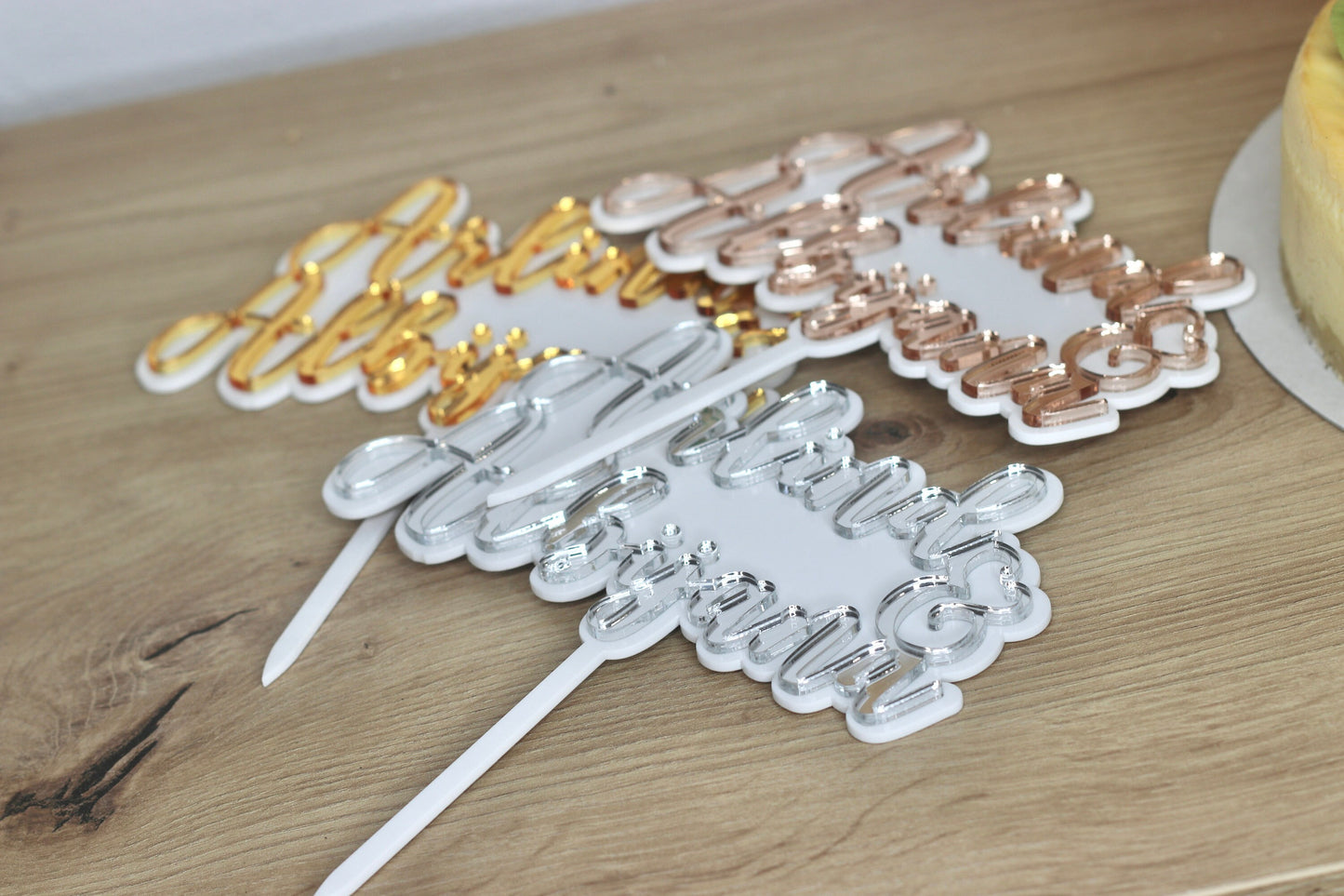 Cake Topper Hochzeit Verlobung | Cake Topper Wedding | Acryl gedoppelt | Weiß, Gold, Silber, Rosegold