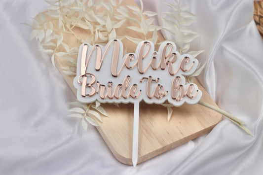 JGA Deko Cake Topper personalisiert mit Namen in weiß rosegold - Team Bride, Bride to be