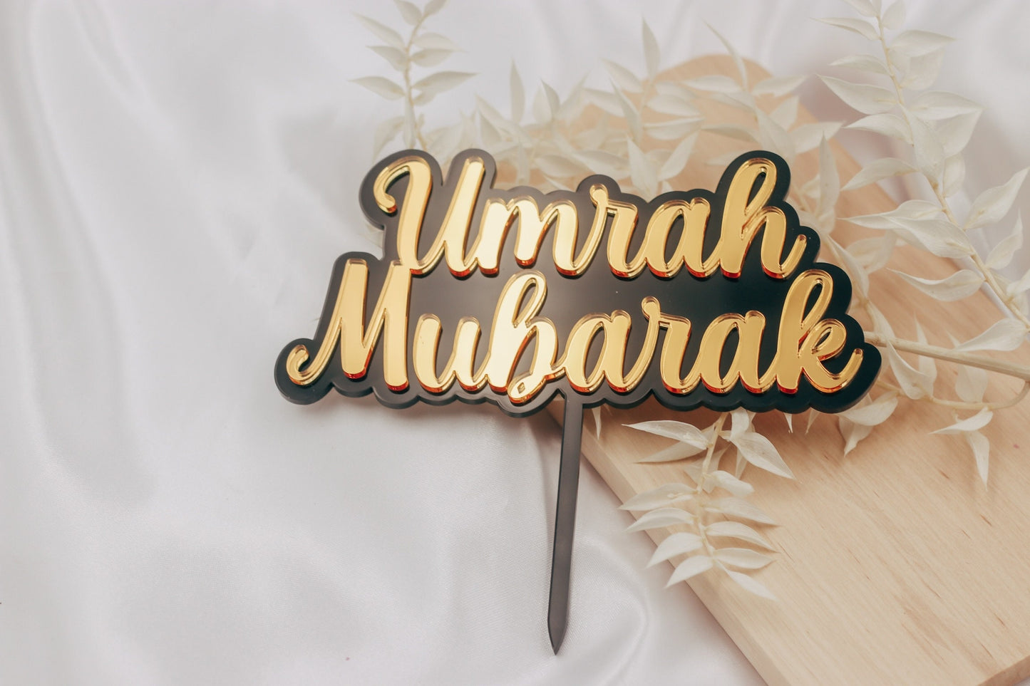 Umrah Mubarak Cake Topper Geschenk Mekka Schwarz Gold Acryl